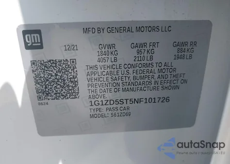 2022 Chevrolet Malibu Fwd Lt from USA, damaged, VIN 1G1ZD5ST5NF101726